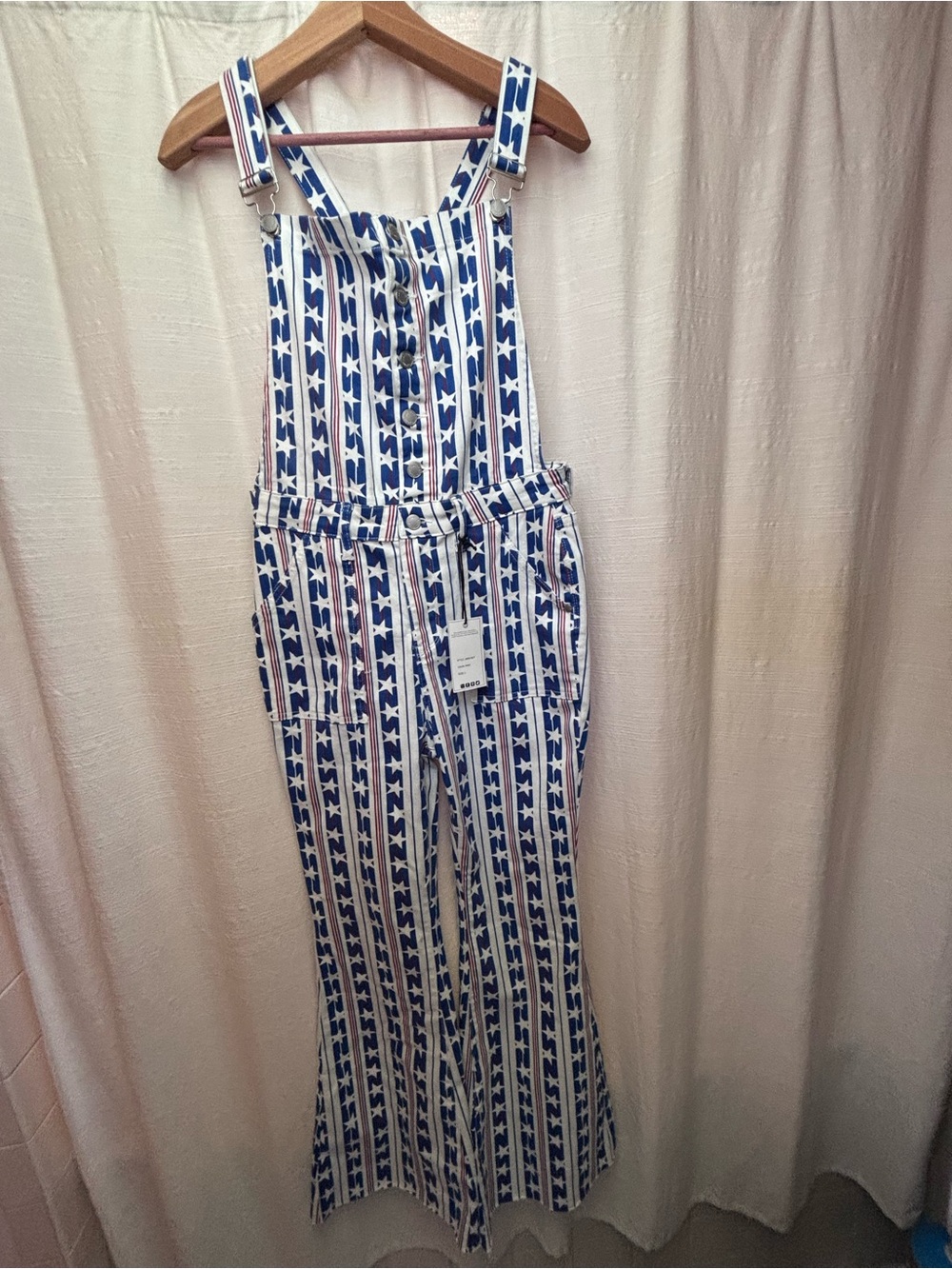 Judy Blue Blue & White Striped Star-Pattern denim overalls